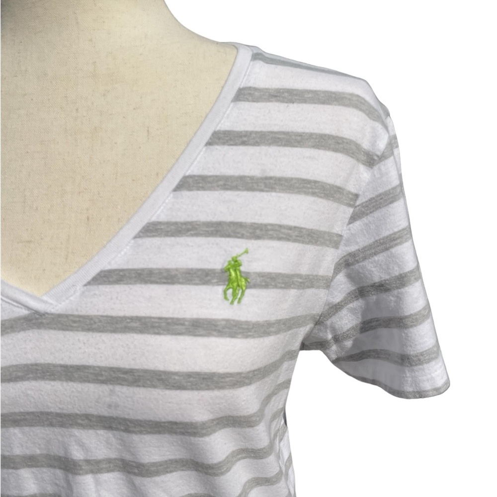 Ralph Lauren Sport grey, white stripe V neck Tee Shirt 100% Pima cotton Large - Picture 5 of 12